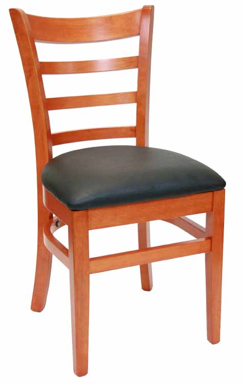 Ladderback Cherry Wood Chair w Black Vinyl Seat Sku # WC-025