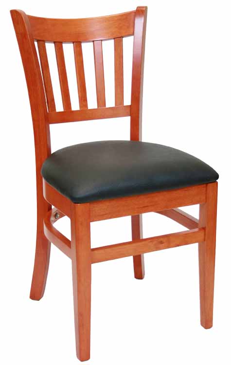 Vertical Back Cherry Wood Chair Black Vinyl Seat Sku # WC-037