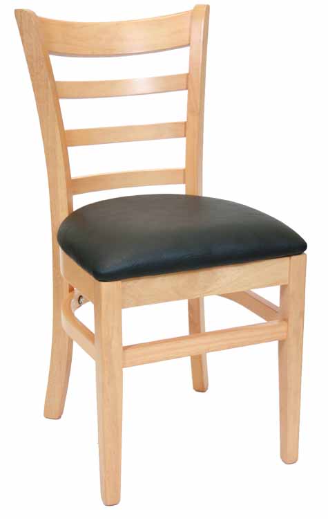 Ladderback Natural Wood Chair w Black Vinyl Seat Sku # WC-031