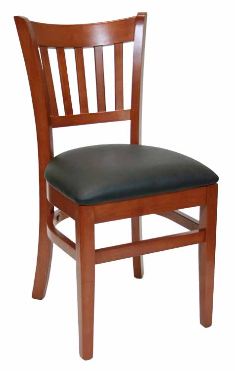 Vertical Back Walnut Wood Chair Black Vinyl Seat Sku # WC-046